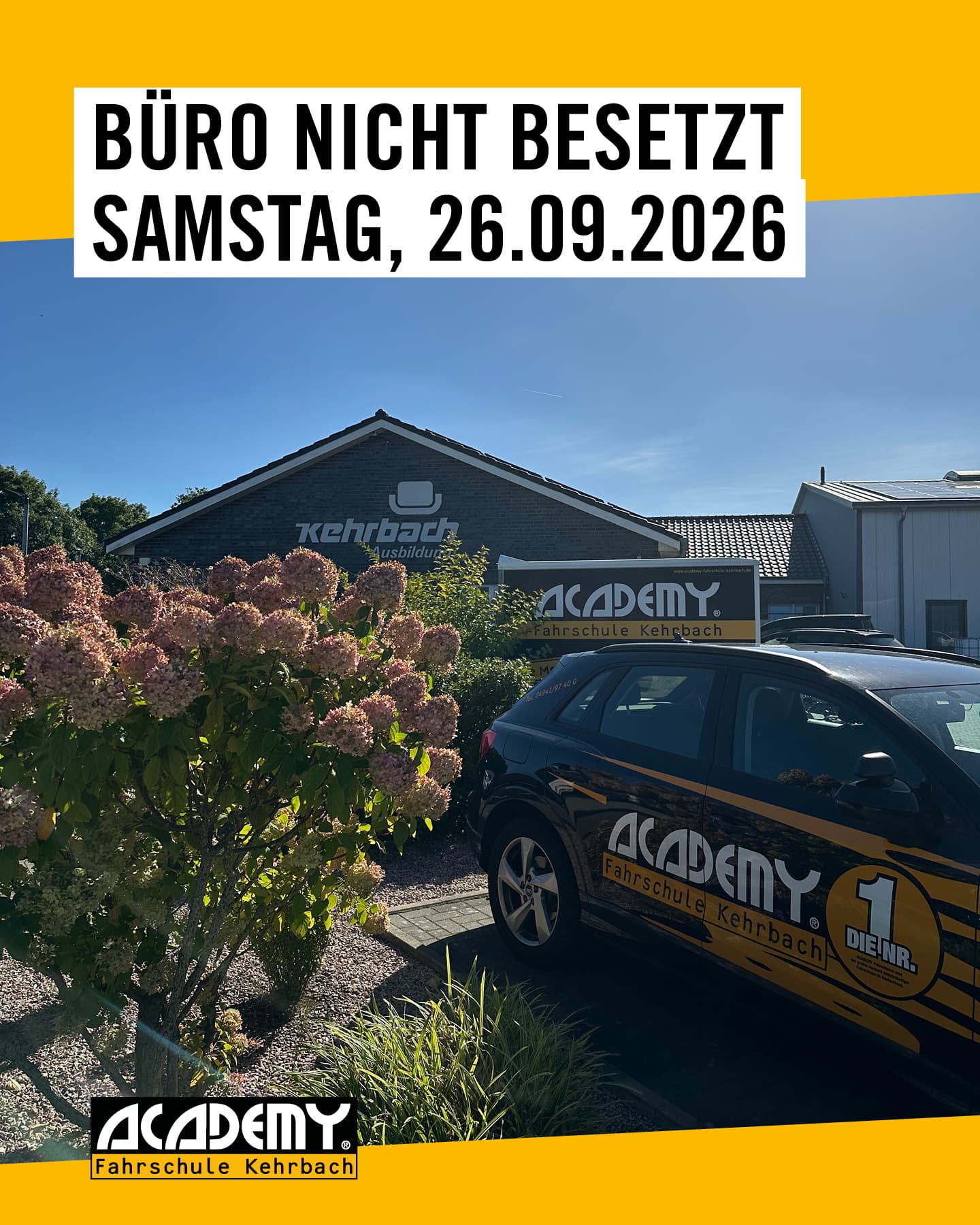 Wichtige Info für Samstag, den 26.09. 📢