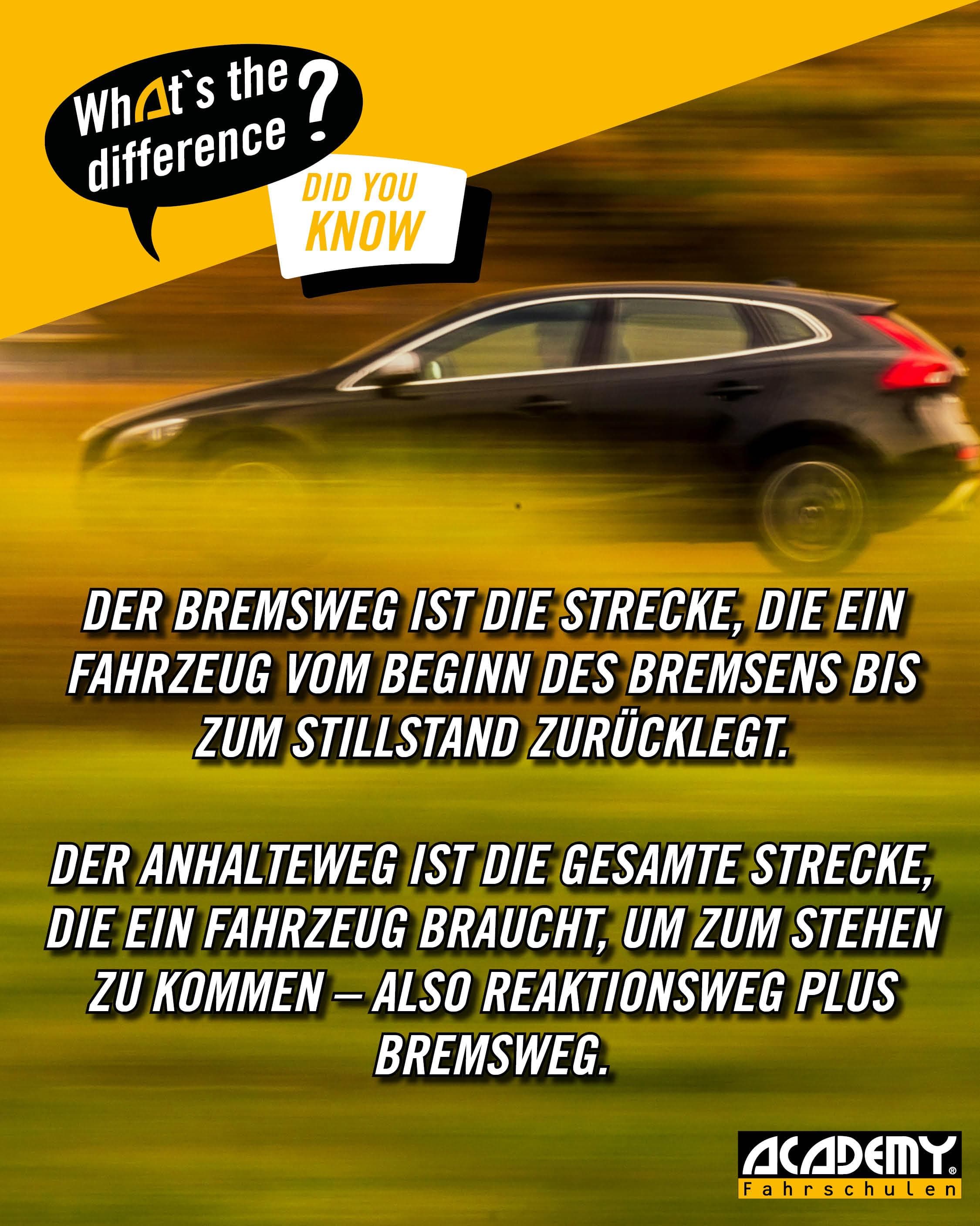 Bremsweg vs. Anhalteweg – was ist der Unterschied?
